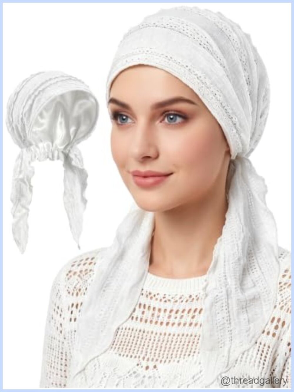 Pre-Tied Headscarf Soft Slip-On Turban Cap for Women Lace Chiffon